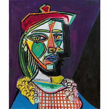 《戴贝雷帽、穿格子裙的女子》毕加索1937年绘画作品赏析