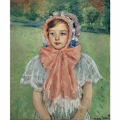 《戴着大粉色蝴蝶结帽子的女孩》卡莎特1909年绘画作品赏析