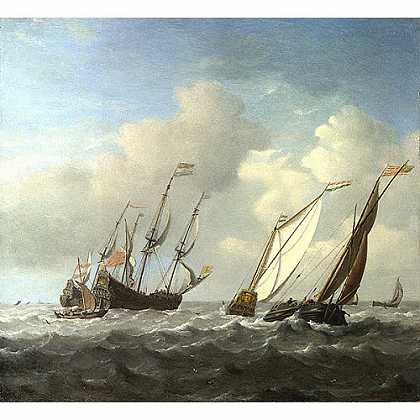 《微风中的荷兰船只、游艇和小船》范德维德1660版创作绘画赏析