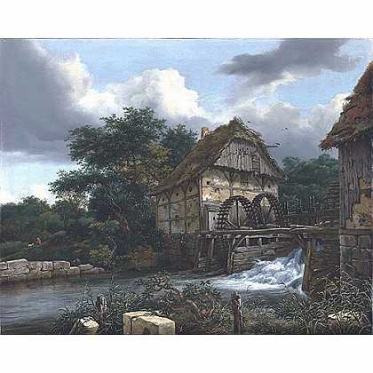 《打开水闸的两个水车》雷斯达尔1653版创作绘画赏析