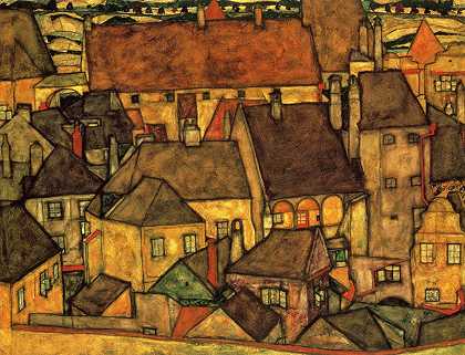 埃贡·席勒《黄色的城市》 1914 年 （23岁）作 新艺术风格都市风光作品赏析