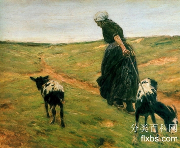 《女人和她的山羊在沙丘》人物画作品赏析