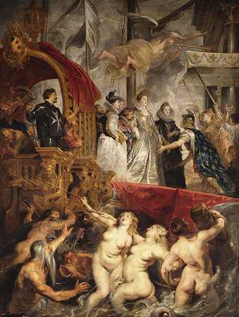 彼得·保罗·鲁本斯《玛丽·美第奇抵达马赛》 1621 年 – 1625 年 （43岁）作 巴洛克历史绘画作品赏析