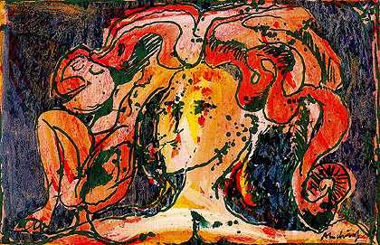 皮埃尔·阿列钦斯基《女歌手》 作 斑点派,表现主义抽象画作品赏析