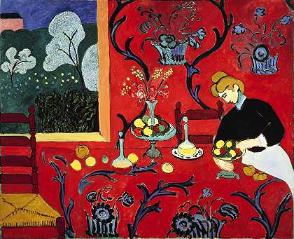 亨利·马蒂斯《红色的和谐》 1908 年 （38岁）作 表现主义风俗画作品赏析