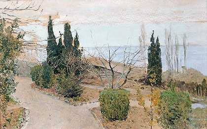艾萨克·伊里奇·列维坦《雅尔塔的花园的柏树》 1886 年 （25岁）作 印象派风景画作品赏析