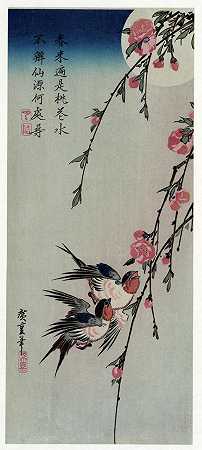 歌川广重《鸟月花》 1850 年 （53岁）作 浮世绘花鸟画作品赏析