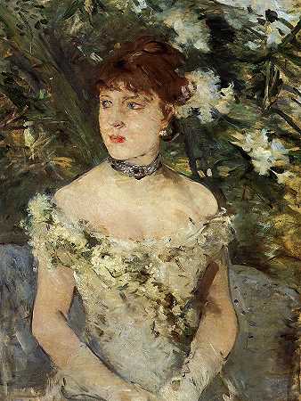 贝尔特·莫里索《穿着舞会礼服的女孩》 1879 年 （37岁）作 印象派肖像画作品赏析