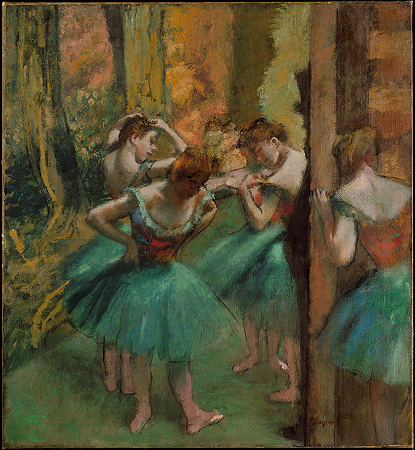 埃德加·德加《穿粉色和绿色的舞者》 1890 年 （55岁）作 印象派人物画作品赏析