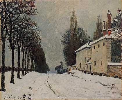 阿尔弗雷德·西斯莱《路上积雪，路维希恩》 1874 年 （34岁）作 印象派风景画作品赏析