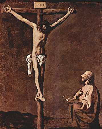 《画家圣卢克站在十字架上的基督面前》宗教油画赏析