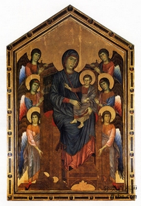 《由六位天使包围的圣母子》宗教油画赏析