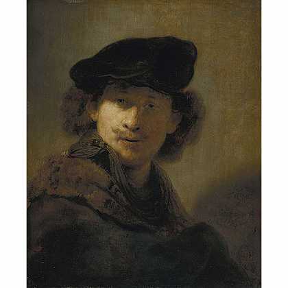 《戴贝雷帽的自画像》林布兰特1634年作品赏析