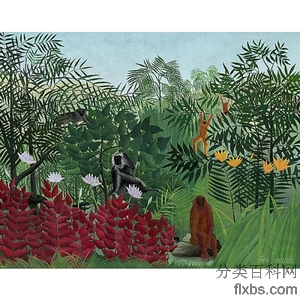 《有猴群的热带森林》卢梭1910版创作绘画赏析