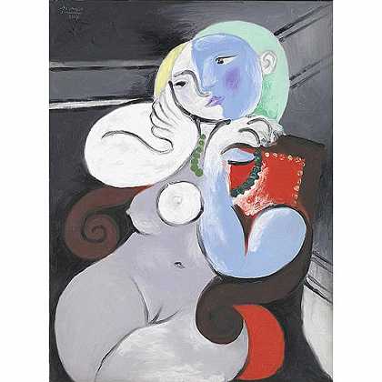 《红色扶手椅上的裸女》毕加索1932版创作绘画赏析