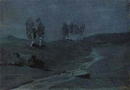 《月光照耀的夜晚的影子》油画风景作品赏析