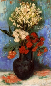 《花瓶中的康乃馨和其他鲜花》梵高油画作品赏析