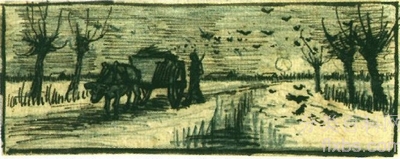 《雪地上的牛车》梵高油画作品赏析