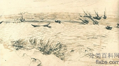 《海滩，大海和渔船》梵高油画作品赏析