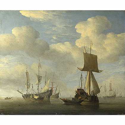 《停泊的英国船只和荷兰轮船》范德维德1660版创作绘画赏析