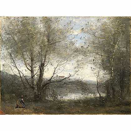 《透过树木的池塘》柯罗1855版创作绘画赏析