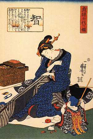 《一个坐着的女人在缝制和服》肖像绘画作品赏析