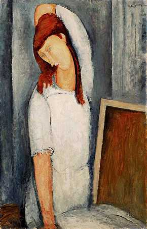 《左臂放于头后的珍妮赫布特尼肖像》肖像绘画作品赏析