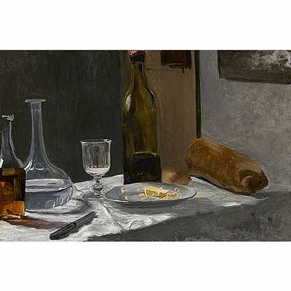 《静物：瓶子、面包和酒》莫奈1862版创作绘画赏析