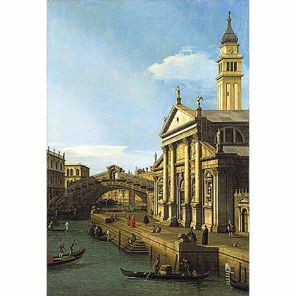 《幻想画：在圣乔治教堂和里亚托桥》卡纳莱托1746版创作绘画赏析