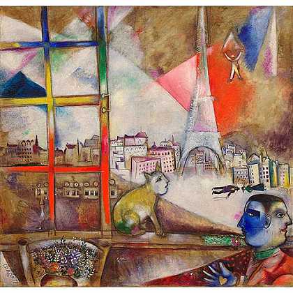 《窗外的巴黎》夏卡尔1913版创作绘画赏析