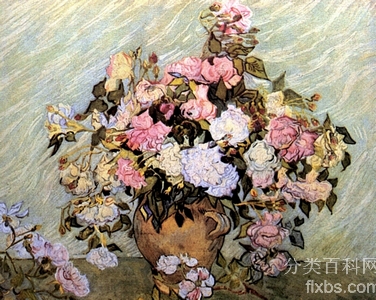 《静物：花瓶与玫瑰》梵高油画作品赏析