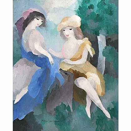 《森林里的两个女孩与狗》罗兰珊1925版创作绘画赏析