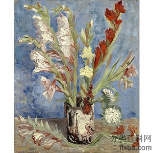《有剑兰和翠菊的花瓶》梵高1886版创作绘画赏析