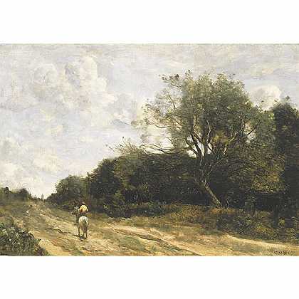 《道路上的骑士》柯罗1860版创作绘画赏析