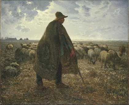 《看护羊群的牧羊人》风景画,人物画作品赏析