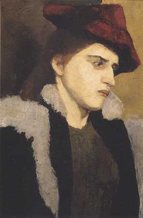 《头戴红帽的年轻女人画像》肖像绘画作品赏析