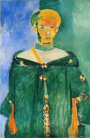 《穿着绿色衣服的站着的摩洛哥人》肖像绘画作品赏析