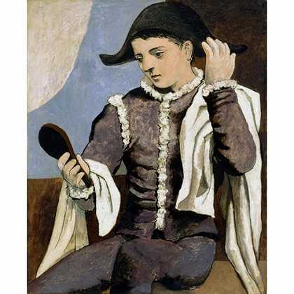 《丑角和镜子》毕加索1923版创作绘画赏析