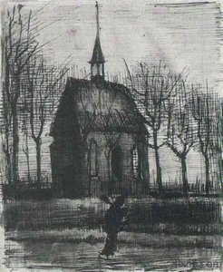 《纽南的教堂和一个人》梵高油画作品赏析