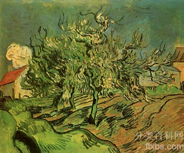 《有三棵树和一座房子的风景》梵高油画作品赏析