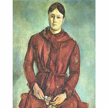 《穿红衣的塞尚夫人肖像》塞尚1890版创作绘画赏析