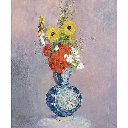 《蓝色花瓶中的花束》鲁东年创作绘画赏析