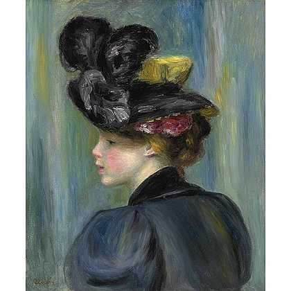 《戴黑帽的年轻女子》雷诺阿1895年创作绘画赏析