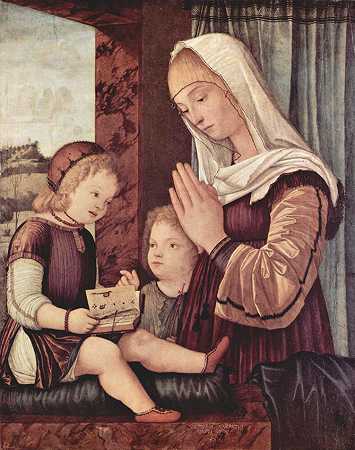 《圣母玛利亚和施洗约翰向童年的基督祈祷》宗教油画赏析