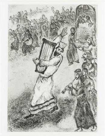 《约柜被运到耶路撒冷，大卫在前跳舞并弹奏竖琴（II撒母耳, VI, 1-5)》宗教油画赏析