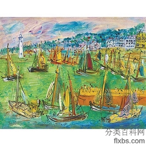 《停靠在翁弗勒码头的小船》杜菲1950年创作绘画赏析