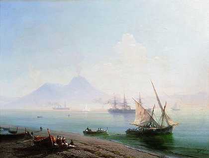 《早上的那不勒斯湾海岸》码头绘画赏析