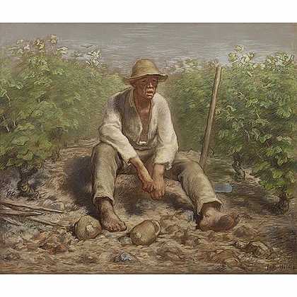 《在葡萄园休息的劳动者》米勒1869年创作绘画赏析
