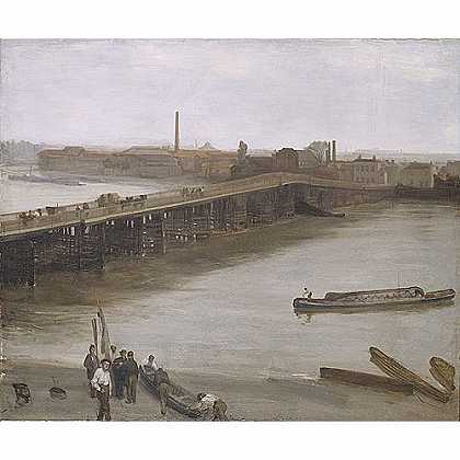 《棕色和银色：旧巴特希桥》惠斯特1859年创作绘画赏析