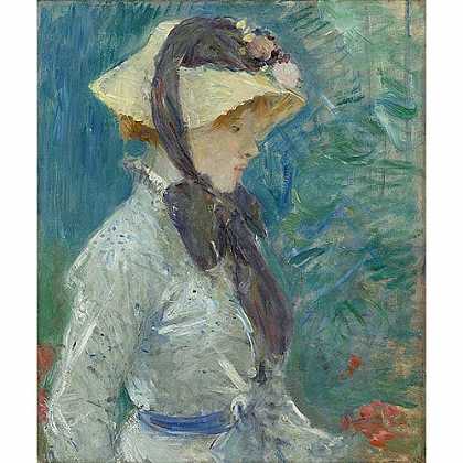 《戴草帽的年轻女子》摩里逤特1884年创作绘画赏析